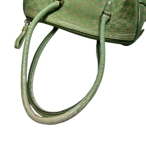 Vintage 80’s Liz Claiborne Small Green Purse Shoulder Handbag Monogram Print - Picture 10 of 15
